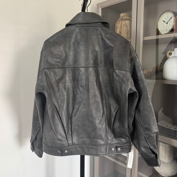 Reformation Veda Marco Bomber NEW Leather Oversized Highway Grey Jacket XXS - Picture 3 of 7